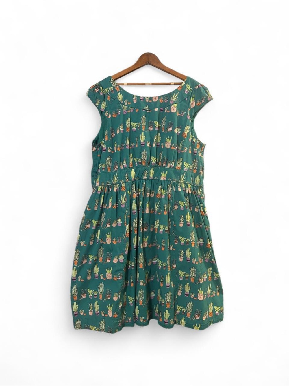 Modcloth Emily Fin Dress Day After Cactus Green Multicolor A-Line Cap Sleeve 2X